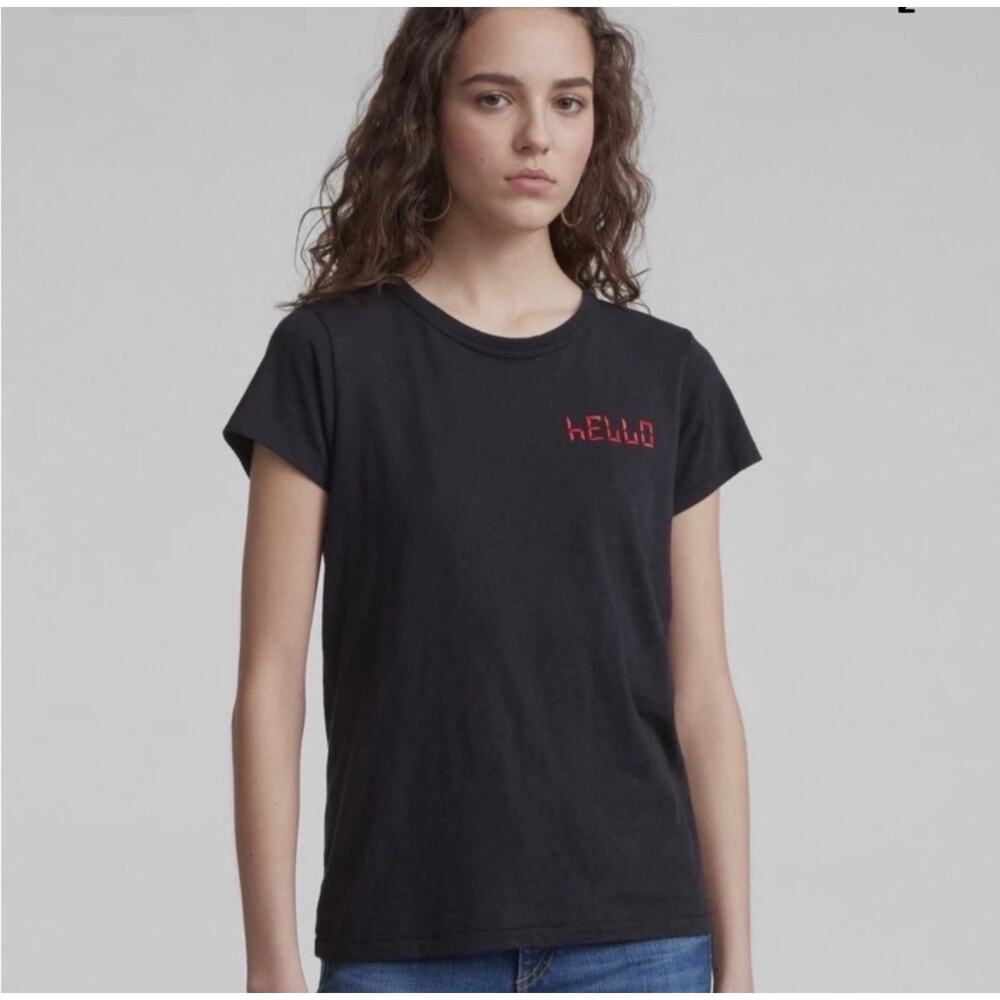 Rag And Bone Pima Cotton Embroidered Hello Short Sleeve Tee XS
